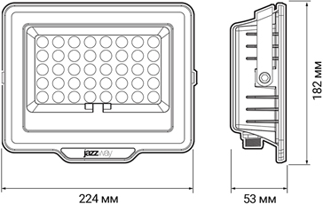 led прожектор Jazzway PFL SOLAR 150 6500K IP65 - размеры прожектора