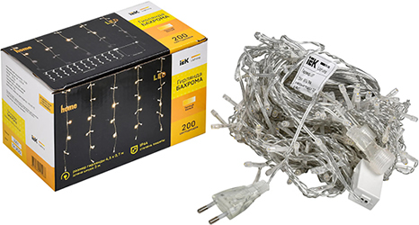 led гирлянда-бахрома IEK LGDU321-1-200-L3-T-S-44 - внешний вид + упаковка