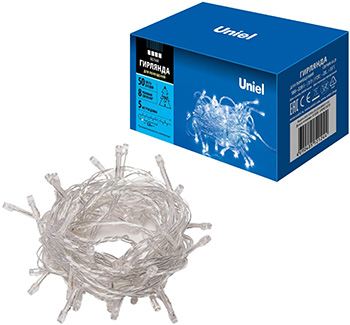 led гирлянда Uniel ULD-S0500-050/DTA White IP20 - внешний вид + упаковка