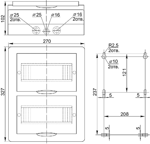 корпус IEK ЩРН-П-24 IP41 Krepta 3 - размеры