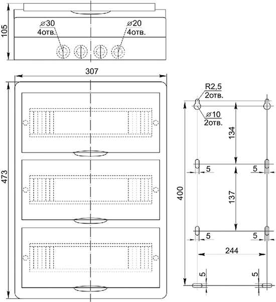 корпус IEK ЩРН-П-36 IP41 Krepta 3 - размеры