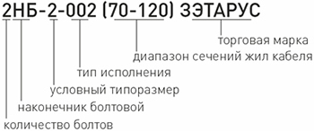 наконечник болтовой 2НБ "ЗЭТАРУС" - расшифровка условных обозначений