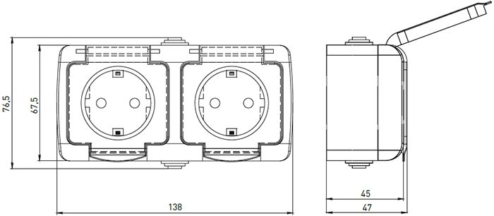 розетка 2-местная EKF "Мурманск" с з/к - размеры