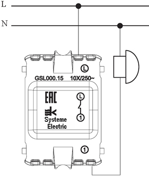выключатель 1-клавишный с самовозвратом Systeme Electric Glossa - схема подключения