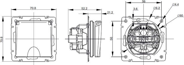 розетка 1-местная с з/к IEK Brite с крышкой - размеры