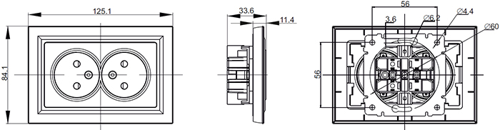 розетка 2-местная IEK Brite с рамкой - размеры