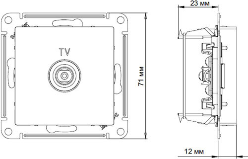 розетка ТВ антенная (коннектор) Systeme Electric AtlasDesign - размеры