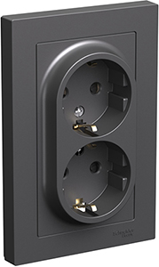 розетка 2-местная Systeme Electric AtlasDesign, з/к, шторки, базальт - внешний вид