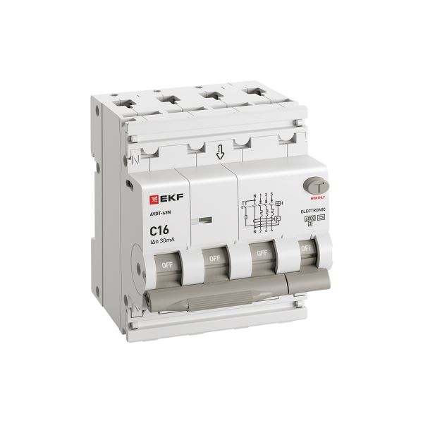 Дифавтомат 4Р 16А A тип A 30мА 6кА 4мод АВДТ-63N EKF PROxima