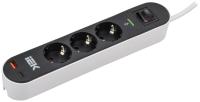 Фильтр сетевой 3-мест 1,5м ПВС 3*1,5 черный выкл IEK USB A+C 