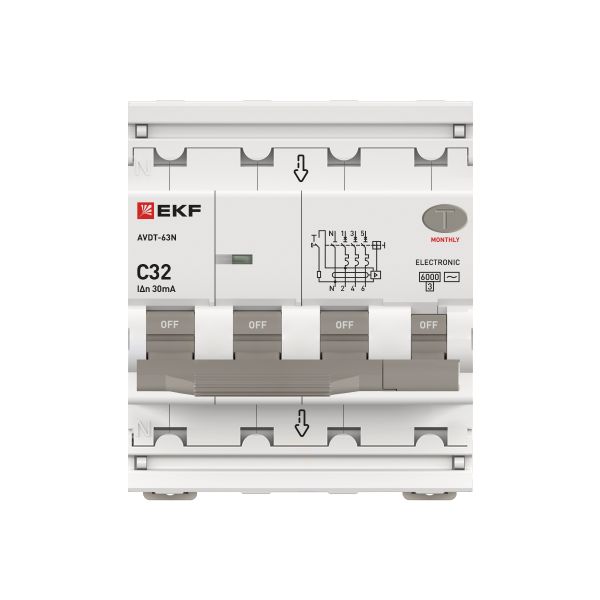 Дифавтомат 4Р 32А C тип AC 30мА 6кА 4мод АВДТ-63N EKF PROxima
