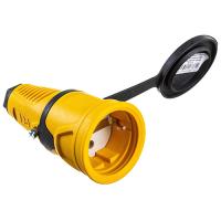 Розетка переносная 16А заземление желтый резина IP54 PCE с крышкой, маркер черный