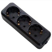 Колодка 3-мест 10А черный пластик заземление IP20 Крона 