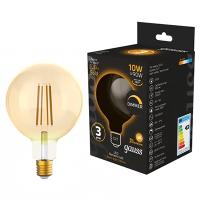 Лампа светодиодная 220В Е27 10Вт 2400К 820лм стандарт G125 золотистая филамент диммер Gauss 