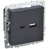 Брайт графит розетка USB A+C скрытая 2-ая 