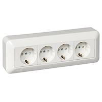 Прима белый розетка открытая 4-мест заземление шторки IP20 