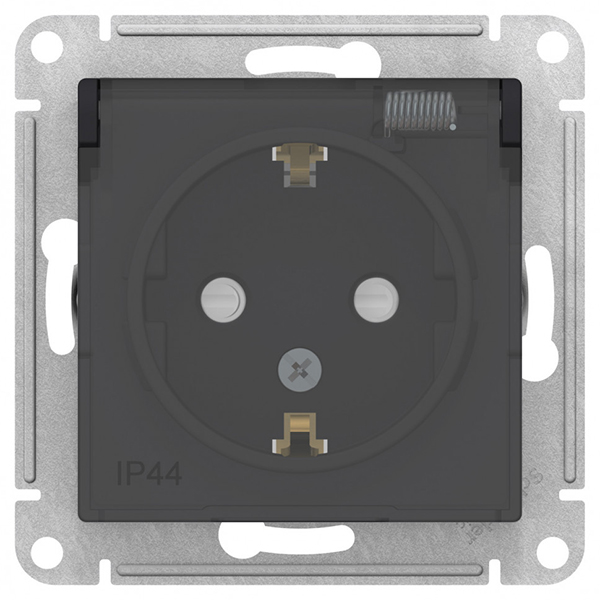 AtlasDesign Aqua карбон розетка скрытая 1-мест заземление с крышкой шторки IP44 