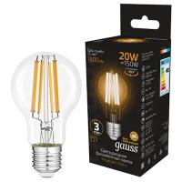 Лампа светодиодная 220В Е27 20Вт 2700К 1800лм стандарт A60 прозрачная филамент Gauss 
