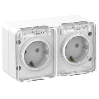 Атлас Профи белый розетка открытая 2-мест шторки IP54 