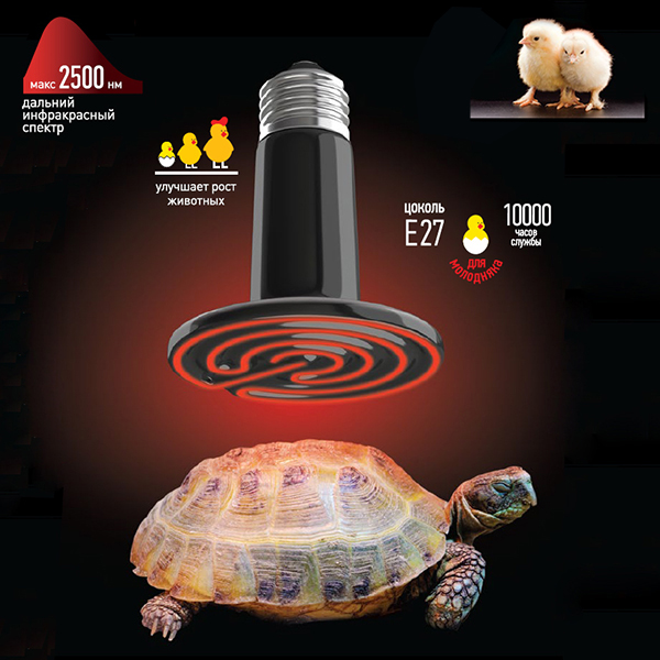 Термоизлучатель ИК E27 100Вт ЭРА керамическая для рептилий и др.животных