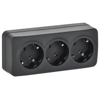 Глори черный розетка открытая 3-мест заземление IP20 