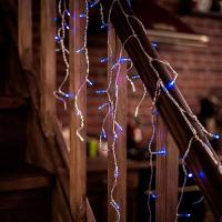 Гирлянда бахрома 3*0,7м сине-белый 200свд соединяемая IP44 прозрачный провод мерцание