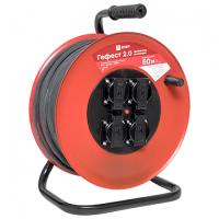 Удлинитель 4-мест 50м КГ 3*2,5 красный катушка металл IP44 EKF