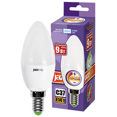 Лампа свеча свд Е14 9Вт 4000К 630лм С37 матовая диммер Jazzway 
