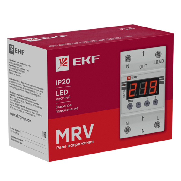 Реле напряжения 1ф 40А 3мод MRV EKF ЖКИ