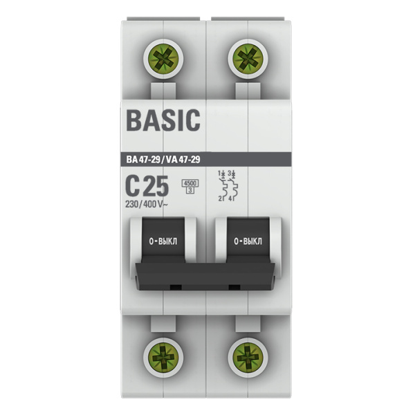 Автомат 2Р 25А C 4,5кА ВА47-29 EKF Basic 
