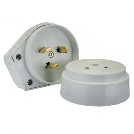 Комплект 32А 250В розетка+вилка открытая белый IP20