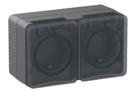 Атлас Профи коричневый розетка открытая 2-мест заземление шторки IP54 