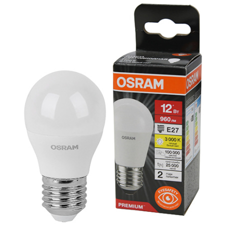 Лампа шар свд Е27 12Вт 3000К 960лм P45 матовый Osram