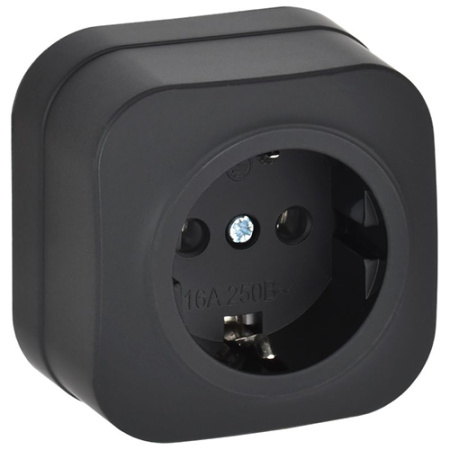 Глори черный розетка открытая 1-мест заземление IP20 