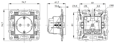 Сканди черный розетка скрытая 1-мест заземление шторки IP44 б/к