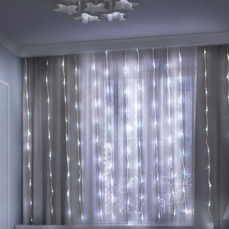 Гирлянда занавес 2*2м белый 240свд с контроллером IP20 прозрачный провод 8 режимов
