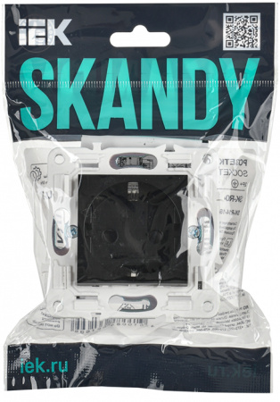 Сканди черный розетка скрытая 1-мест заземление шторки IP44 б/к