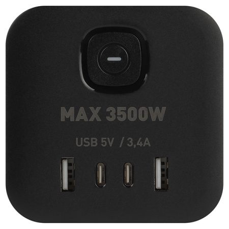 Удлинитель 3-мест 1,5м ПВС 3*1,5 черный 4*USB ЭРА  Куб (2А+2С)