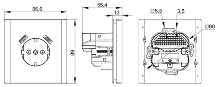 Фортепиано белый розетка скрытая 1-мест заземление шторки USB IP20 