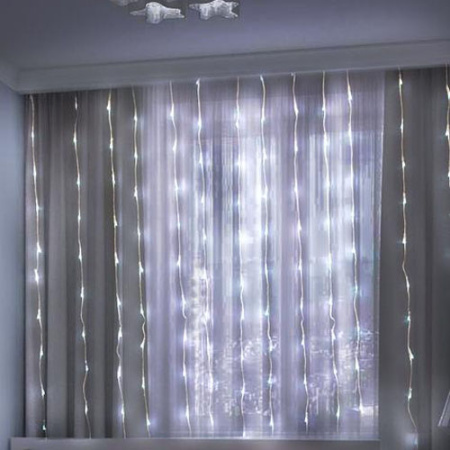 Гирлянда занавес 3*2м белый 300свд с контроллером IP20 прозрачный провод 8 режимов