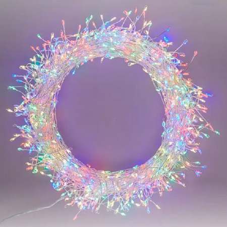 Гирлянда нить 20м мультицвет 1000свд IP44 серебро провод Роса Фейерверк