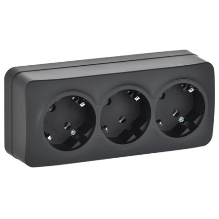 Глори черный розетка открытая 3-мест заземление IP20 