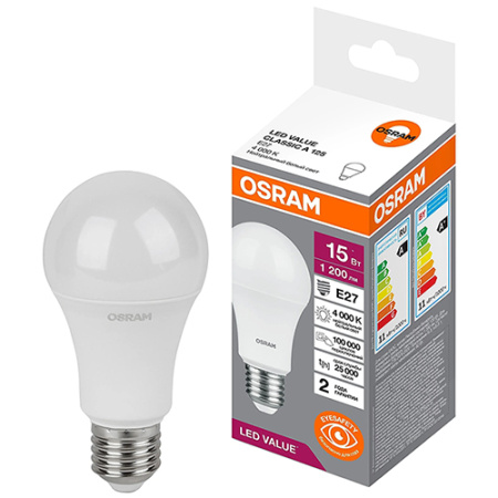 Лампа светодиодная 220В Е27 15Вт 4000К 1200лм стандарт A60 матовая Osram LED Value