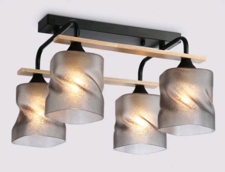 Светильник потолочный (люстра) 4*40Вт E27 черный/дерево