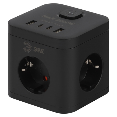 Удлинитель 3-мест 1,5м ПВС 3*1,5 черный 4*USB ЭРА  Куб (2А+2С)