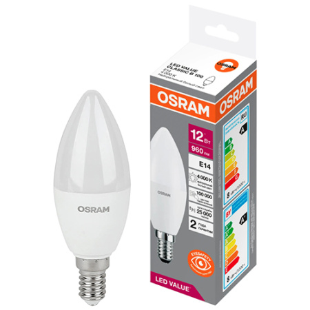 Лампа свеча свд Е14 12Вт 4000К 800лм B75 матовая Osram LED Value