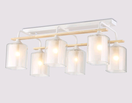 Светильник потолочный (люстра) 6*40Вт E27 белый/светлое дерево