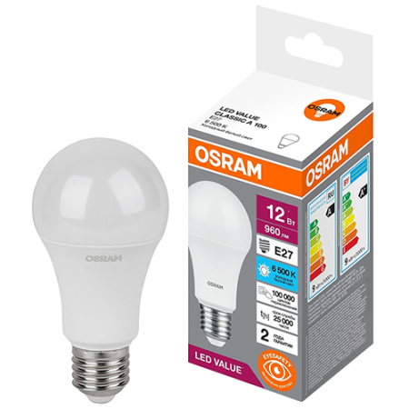 Лампа светодиодная 220В Е27 12Вт 6500К 960лм стандарт A60 матовая Osram LED Value