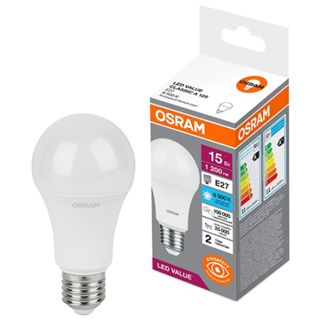 Лампа светодиодная 220В Е27 15Вт 6500К 1200лм стандарт A60 матовая Osram LED Value