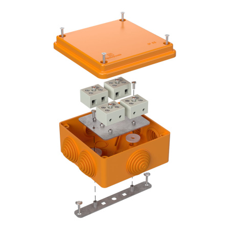 Коробка клеммная 100*100*50 квадрат оранжевый IP55 огнестойкая с клем 8*1,5